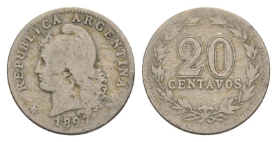 Аргентина 20 сентаво 1897 KM 36 медно-никель 4655-1019