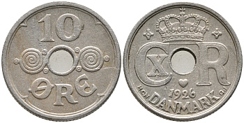 ДАНИЯ 10 ЭРЕ 1926 HCN; GJ, КРИСТИАН X (1912-1947) KM 822.1 медно-никель 100-718
