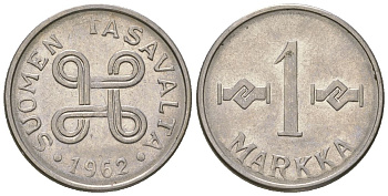 Финляндия 1 марка 1962 KM 36a сталь плакированная железом 4173-1259