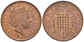 Великобритания 1 пенни 1999 Елизавета II (1952-2022) KM 986, Spink 4710 (B5) сталь плакированная медью 4609-547