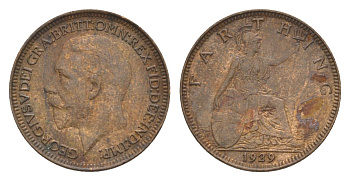 Великобритания 1 фартинг 1929 Георг V (1910-1936) KM 825, Spink 4061 бронза 4630-1167