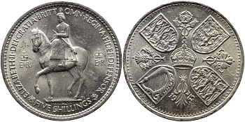 Великобритания 1 крона (5 шиллингов) 1953 коронация королевы Елизаветы, Елизавета II (1952-2022) Елизаветы KM 894, Spink 4136 медно-никель aUNC 58-931