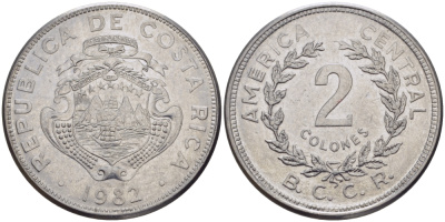 КОСТА-РИКА 2 КОЛОНА 1982 В.С.С.R. KM 211.1 нержавеющая сталь 31-614