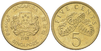 Сингапур 5 центов 1989 KM 50 алюминиевая бронза 4618-317