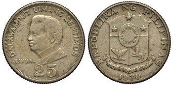 ФИЛИППИНЫ 25 СЕНТИМО 1970 РЕВОЛЮЦИОНЕР ХУАН ЛУНА KM 199 медь никель цинк 4182-212