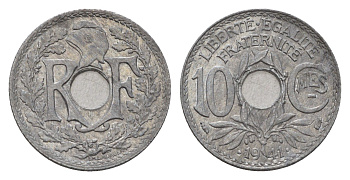 Франция 10 сантимов 1941 KM 895 цинк 4651-947