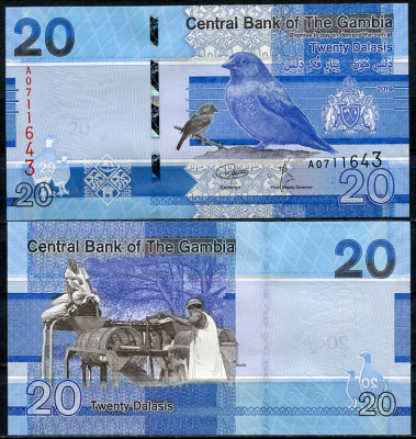 Гамбия 20 даласи 2019 птица, сельскохозяйственная машина Pick NEW  бумага  UNC (пресс) 448-73-1