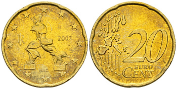 Италия 20 евроцентов 2002 KM 214 нордик UNC 4148-626