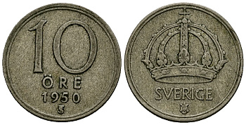 Дания 10 эре 1950 N;S, Фредерик IX (1947 - 1972) KM 841 медно-никель 4577-1145