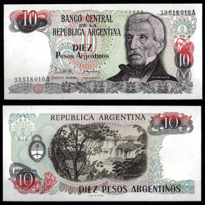 Аргентина 10 песо ND (1983-1984) Pick 313 a (1)	 бумага UNC (пресс) 6280-60-3-2