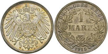Германия 1 марка 1915 A Weege 18, J. 17, KM 14 серебро aUNC 98-1155