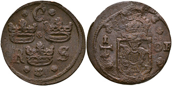 Швеция 1/4 эре 16хх Кристина (1632-1654) медь 4168-111