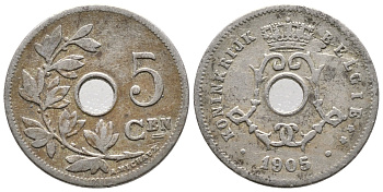 Бельгия 5 сантимов 1905 Belgie KM 55 медно-никель    4608-667