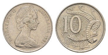 Австралия 10 центов 1981 Елизавета II (1952-2022), птица лирахвост KM 65 медно-никель 4525-433