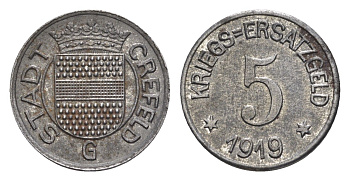 Крефельд 5 пфеннигов 1919 Funck 84.8 железо UNC 4528-156