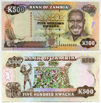 Замбия 500 квач ND (1991) Кеннет Каунда, слон, сбор хлопка Pick 35a бумага UNC (пресс) 6299-20-1