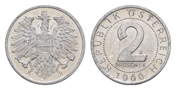 Австрия 2 гроша 1966 KM 2876 алюминий aUNC 4564-722