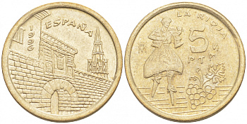 Испания 5 песет 1996 Хуан Карлос I (1975-2014), Риоха (La Rioja) KM 960 алюминиевая бронза 4549-857