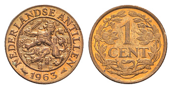 Нидерландские Антильские острова (Нидерландские Антилы) 1 цент 1963 KM 1 бронза UNC 4651-417