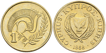 Кипр 1 цент 1988 KM 53.2 никель латунь 4174-1129
