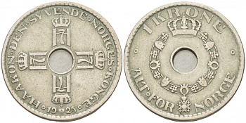 Норвегия 1 крона 1925 Хокон VII (1905-1957) KM 385 медно-никель 3457-957