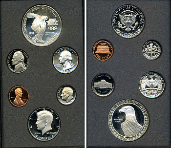 США набор из 6 монет 1983 в оригинальной пластиковой упаковке, коробка, сертификат серебро PROOF 3-4-10-5
