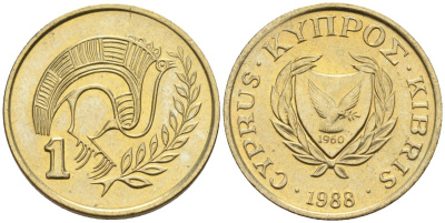 Кипр 1 цент 1988 KM 53.2 никель латунь 4174-1129