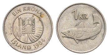 Исландия 1 крона 1984 треска KM 27 медно-никель 4687-834