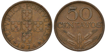 Португалия 50 сентаво 1974 KM 596 бронза 4122-341