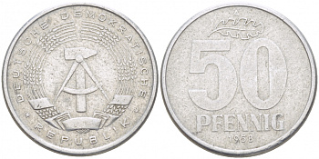 ГДР 50 ПФЕННИГОВ 1958 А KM алюминий 110-321