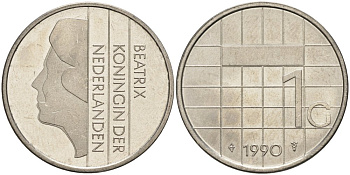 Нидерланды 1 гульден 1990 Беатрикс (1980-2013) KM 205 никель UNC 4579-451