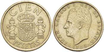 Испания 100 песет 1984 Хуан Карлос I (1975-2014) KM 826 алюминиевая бронза 4185-946