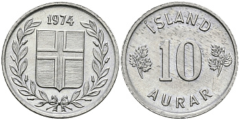 Исландия 10 эйре 1974 KM 10а алюминий UNC 4396-834