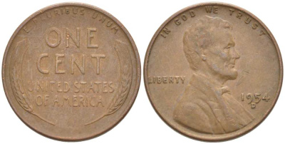 США 1 ЦЕНТ 1954 D, ЛИНКОЛЬН KM А132 медь цинк 218-637