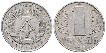 ГДР 1 пфенниг 1968 A KM 8.1 алюминий 201-219