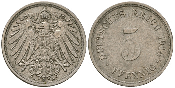 ГДР 5 пфеннигов 1914 A, KM 11, J. 12 медно-никель 3458-1126