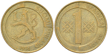 Финляндия 1 марка 1994 M KM 76 алюминиевая бронза 4618-518