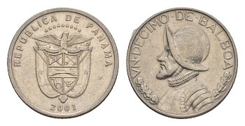 Панама 1/10 бальбоа (10 сентесимо) 2001 KM 127.1 медь плакированная медно-никелем UNC 4644-213