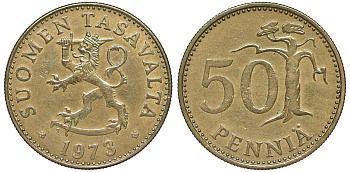 Финляндия 50 пенни 1973 S KM 48 алюминиевая бронза UNC 259-622