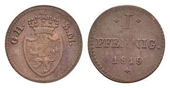 Гессен-Дармштадт 1 пфенниг 1819 KM 280 медь 4644-819
