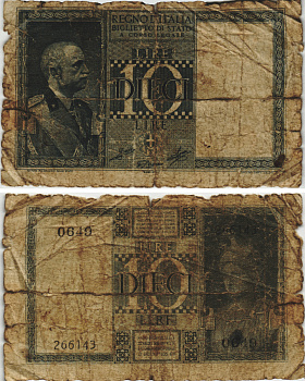 Италия 10 лир 1935 Pick 25а бумага 8564-15-3-1