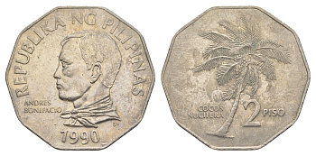 Филиппины 2 писо 1990 KM 244 медно-никель aUNC 4645-726