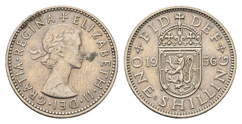 Великобритания 1 шиллинг 1956 Елизавета II (1952-2022), Шотландский герб KM 905, Spink 4148 медно-никель 4699-524