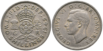 Великобритания 2 шиллинга (флорин) 1949 Георг VI (1936-1952) KM 878, Spink 4107 медно-никель 59-1034