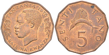 Танзания 5 центов 1976 KM 1 бронза UNC 4621-861