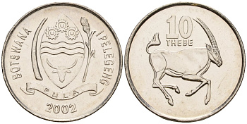 Ботсвана 10 тхебе 2002 KM 27 сталь плакированная никелем UNC 4189-563
