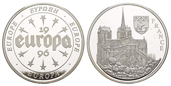 Франция серия медалей "Европа" 1996 Нотр-Дам, диаметр 40 мм, вес 20 гр серебро PROOF 11-323-11