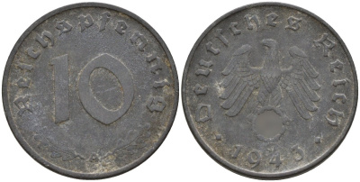 Германия 10 рейхспфеннигов 1943 A KM 101, J.371 цинк 4151-242