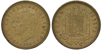 Испания 1 песета 1975 (80) Хуан Карлос I (1975-2001) KM 806 алюминиевая бронза 4128-935