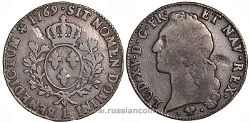Франция 1 экю 1769 L, Людовик XV KM 512.12 серебро 00-1067-7-33